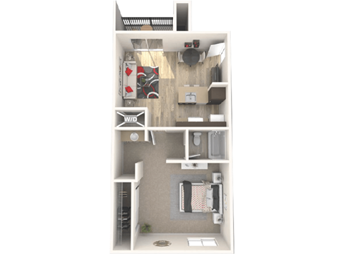 Floor plan for 1 bed, 1 bath, 640 sqft